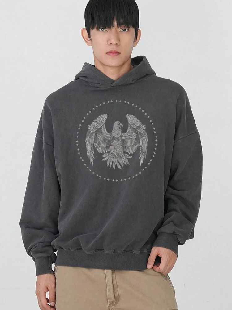 Eagle Graphic Print Men's Hooded Sweatshirt,Fall Clothes