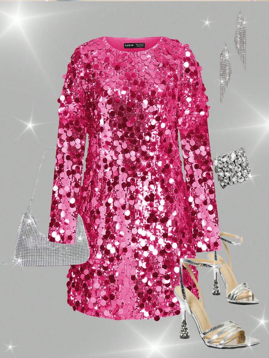 Ellevyn 女士银色亮片装饰派对约会夜短款礼服，适合舞会礼服