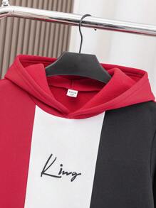 2 件套男童字母图案连帽运动衫和拼接运动裤套装 - 酒紅色 - 查看 5