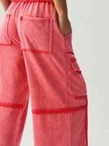 Bohemela 1 pieza Pantalones anchos de punto de unicolor con bolsillos 3D para mujer, ideal para vacaciones