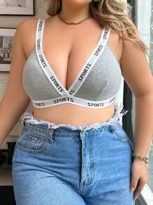 Plus Letter Tape Bralette Sports - Grey - View 1