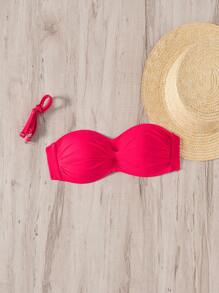 SHEIN Swim 2025 纯色褶皱比基尼上衣，带钢圈聚拢夏季 - 紅色 - 查看 5