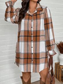 SHEIN LUNE Plus Size Women Kratka Rozkloszowana Rękaw Jednorzędowa Sukienka Koszulowa Na Jesień Strój Na Święto Dziękczynienia Kobiety Nowy Rok Strój Kobiety Zimowe Sukienki Zimowe Ubrania Kobiety Stroje Rave Stroje Wakacyjne Kobiety, Ubrania W Stylu Western Kobiety