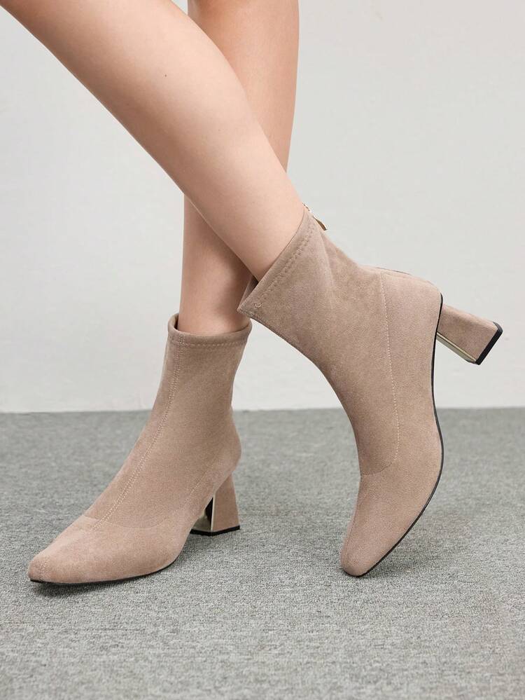 CUCCOO BIZCHIC Women's Solid Color Zipper Back Elegant Commute Fashion Ankle Boots With High Heel Spring Shoes Spring Break Easter