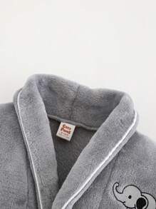 Cozy Pixies 男婴卡通大象图案法兰绒前开式浴袍 - 灰色 - 查看 4