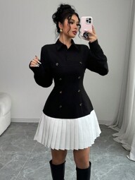 Selianne فستان قصير باللون المتباين مع طوق