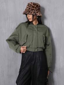 Aveloria Affinna 女士休闲时尚肩带短款飞行员夹克加厚保暖聚酯纤维合成保暖冬季外套冬季夹克夹克，秋冬装加厚加垫外套