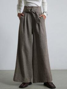 Aveloria Modichic Retro Vintage Chic Commuter Cinched Waist Plaid Wide Leg Pants 