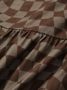 DAZY Geometric Pattern Full Print Fitted Wide Leg Jumpsuit Pajamas - Coffee Brown - View 7