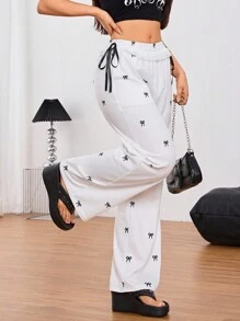 Chiquease Quần Palazzo họa tiết bướm đen trắng có viền ren - trắng - Xem 5