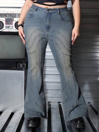 Grunge Punk Große Größen Lässig Vintage Destroyed Fitted Schlagjeans