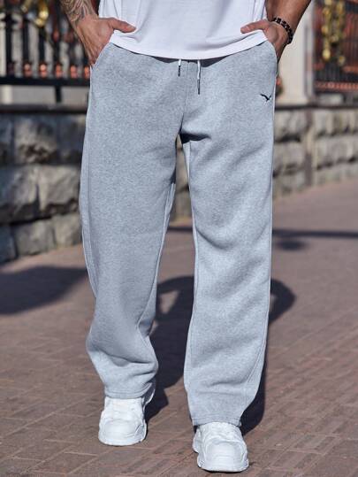 Manfinity Homme 大码男式抽绳腰口袋直筒宽松休闲运动裤