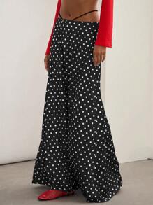 COSMINA 女式优雅秋季红色圆点印花长款休闲裙 - 黑與白 - 查看 7