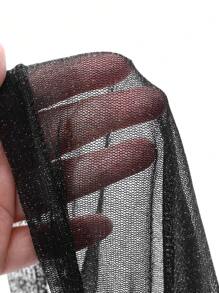 DAZY See-Through Silver Metallic Thread Mesh Ruched Halter Mini Night Slip Dress, Sexy And Form-Fitting - Black - View 9