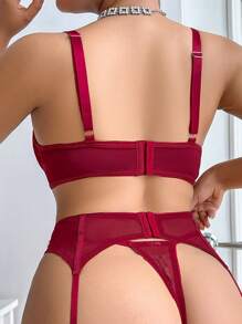 1pc Sexy Lace Plus Size Underwire Bra - Burgundy - View 2