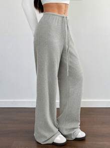 SHEIN Unity Women's Casual Relaxed Fit Flared Leg Palazzo Pants - Apricot - View 4
