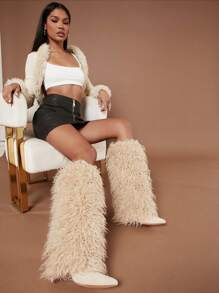 SHUZIA Women Fashion Daily Versatile Pointed Toe Skinny Heel Warm Comfortable Mid-Calf Boots Summer Shoes Spring Shoes Spring Break Easter - Beige - View 6