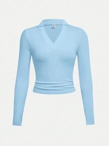 2 stuks/set tienermeisjes schattige Y2K-stijl roze gebreide V-hals ruches cropped top met lange mouwen en elastische uitlopende sterrenprint roze uitlopende broek outfit