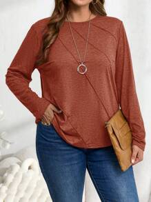 EMERY ROSE Camiseta informal de manga larga y cuello redondo para mujer talla grande, ropa de mujer de otoño