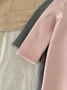 SHEIN 2 Peças Conjunto de Macacão de Manga Longa Elástico Sólido Fofo para Recém-Nascido Menina, Outono/Inverno - Multicolorido - Visão 6