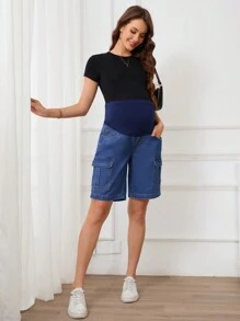 SHEIN Verstellbare Taille Cargo Taschen Loose Lässig Umstandsshorts aus Denim