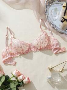 FloralLove Reggiseno con ferretto in pizzo a fiori con fiocco frontale, lingerie sexy