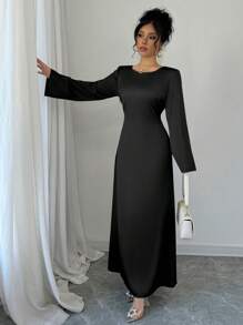 Rafferiza 修身圆领长袖紧身连衣裙长款女装 - 黑色 - 查看 1