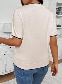 Lounesse 大码女式波西米亚风休闲简约拼色针织上衣，春季新品，适合夏季