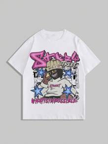ROMWE MEN Street Life Men's Alien Print Short Sleeve T-Shirt, Suitable For Everyday Wear In Spring/Summer