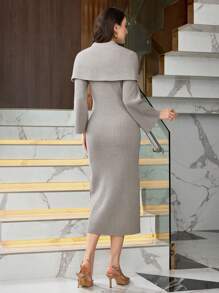 Modelyn 2pcs Women Elegant Simple Conservative Fitted Sweater Set, Everyday Wear 2 Pieces Set - Grey - View 2