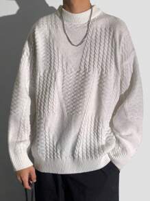SHEIN Suéter de cuello de equipo tejido de textura casual, grueso y cálido para adolescentes, suéter versátil minimalista de unicolor deportivo