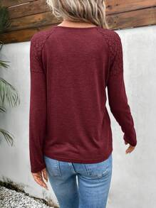 SHEIN Frenchy 适合日常穿着的女士纯色简约休闲 T 恤 - 酒紅色 - 查看 2