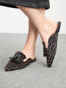 CUCCOO BIZCHIC Dames Flat Pointed Toe Leopard Patroon Kwastje Decor Loafer Schoenen, Comfortabel En Stijlvol
