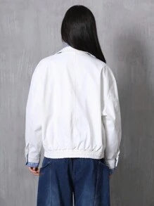 Aveloria Affinna 女士休闲格纹拼布弹力下摆夹克，时尚秋季