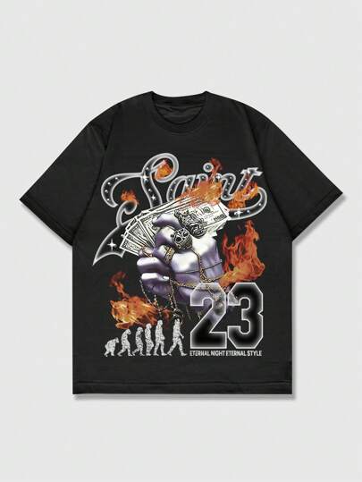 Street Life Men's Y2K Streetwear Letter Print Round Neck Casual Short Sleeve T-Shirt