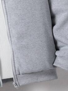 SHEIN Teen Boy All-Match Solid Color Versatile Hooded Zip-Up Sweatshirt