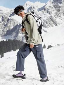 In My Nature Men's Letter Patch Cargo Pockets Straight-Leg Relaxed Fit Outdoor Pants