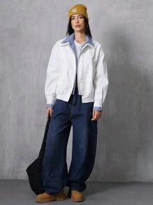 Aveloria Affinna 女士休闲格纹拼布弹力下摆夹克，时尚秋季