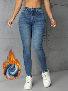 Flexra Women's Casual Slim Fit Thermal Lined Pockets Denim Jeans, Versatile For Autumn/Winter - Medium Wash - View 6