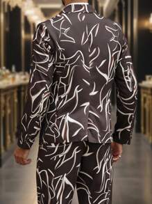 Manfinity Mode 2pcs/Set Men's Casual Striped Print Notched Lapel Long Sleeve Blazer Jacket And Pants Suit, Spring & Autumn