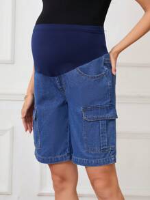 SHEIN Verstellbare Taille Cargo Taschen Loose Lässig Umstandsshorts aus Denim