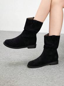 CUCCOO BIZCHIC Black Faux Suede Comfortable Platform Ankle Boots, Slip-On Style For Women