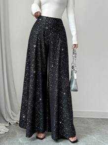 Chiquease Damen glänzende hochtaillierte lässige, vielseitige, gerade Schlaghose, Herbst-Neuheit