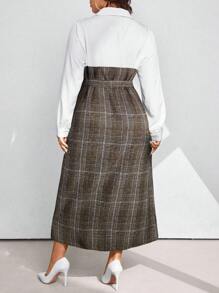 SHEIN Clasi Plus Size Women Autumn Patchwork Plaid Double Breasted Long Sleeve 2 In 1 Elegant Dress Maxi Women Outfit