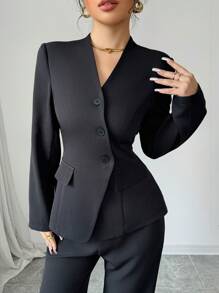 Elenzga Elegant Work Attire V-Neck Slim Fit Single Breasted Women Suit Set, Autumn