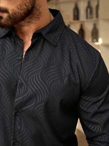 Manfinity CasualCool Men's Long Sleeve Dark Flower Bud Striped Casual Shirt, Simple And Fashionable, Father Gifts, Daily Wear