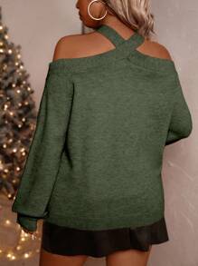 SHEIN Clasi Plus Size Crew Neck Off Shoulder Solid Color Pullover Sweater, Casual And Fashionable For Daily Wear