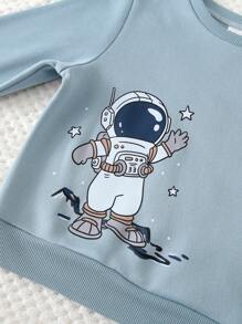 6pcs Young Boys Children Casual Cartoon Print Long Sleeve Sweatshirt And Sweatpants Outfit Set, Black, Khaki, Blue, Suitable For Kids Young Boy Clothes Back To School Boys Sets, Daily Wear, School, Outing, Sports, Autumn & Winter