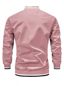 Manfinity Hypemode Loose Fit Men's Letter Graphic Striped Trim Bomber Jacket - Pink - View 2
