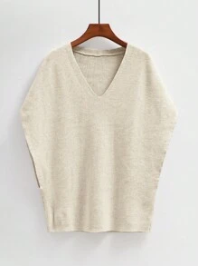 SHEIN Unity Chaleco suelto de cuello en V liso, chaleco de cárdigan con mangas de murciélago